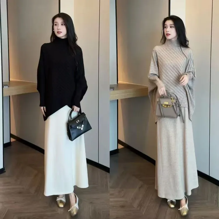 时尚套装裙女秋冬新款气质显瘦针织衫半身裙两件套洋气百搭连衣裙