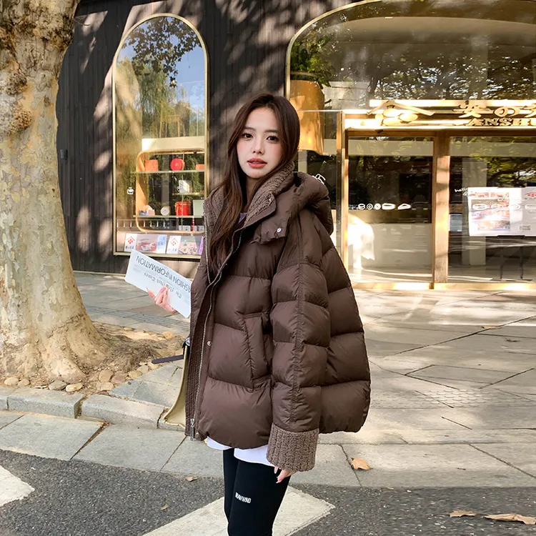UQS韩版宽松女款棉服2025冬季款舒适保暖加厚棉衣高级感棕色外套