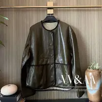 VV&AA 赫本油蜡绵羊皮休闲廓形圆领皮衣外套 CA4806