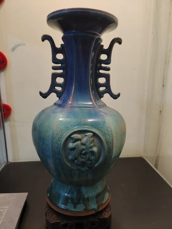 钧瓷 福寿双耳瓶