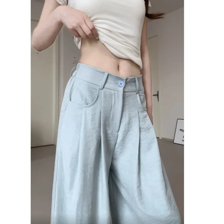 奶油西装阔腿裤女春夏新款垂感直筒宽松慵懒感洋气西装裤子25079