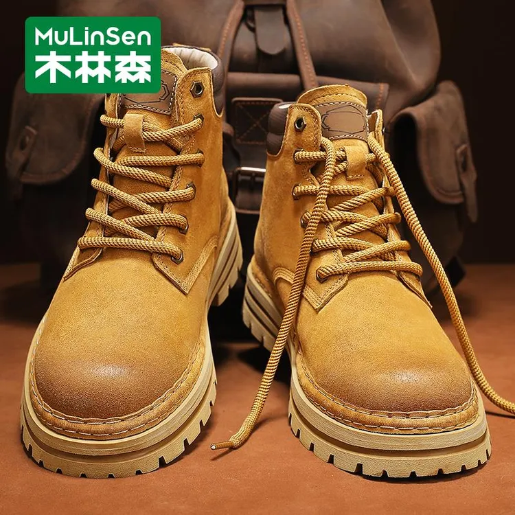 木林森马丁靴男高帮春秋款大黄靴男士休闲英伦男鞋2025冬款工装马