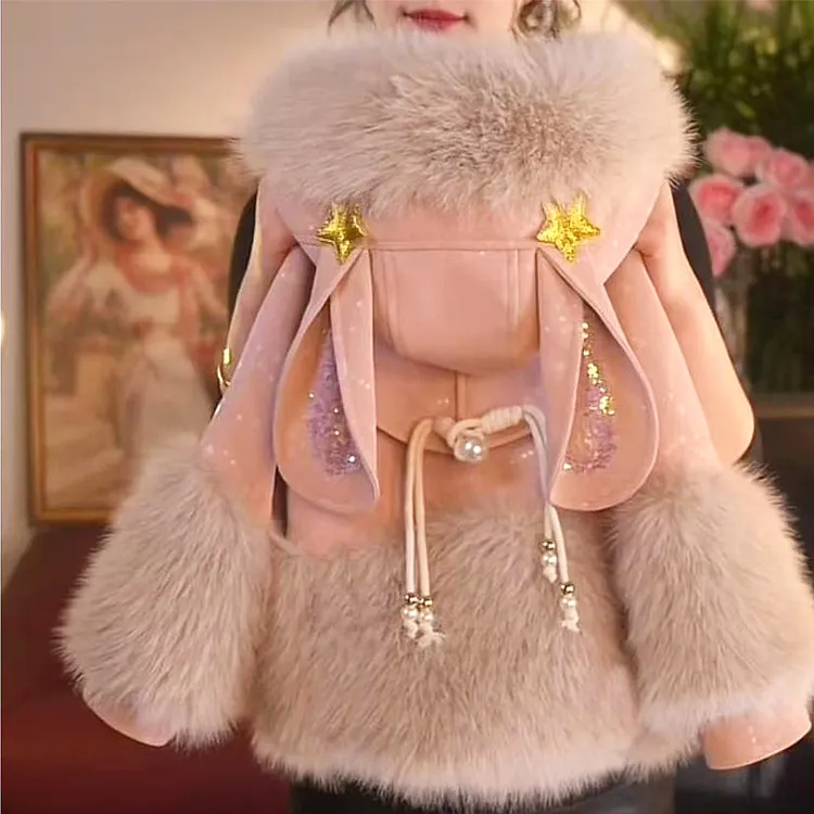 洋气仿皮外套时尚新款加厚冬季时尚盘扣韩版儿童保暖毛毛皮外