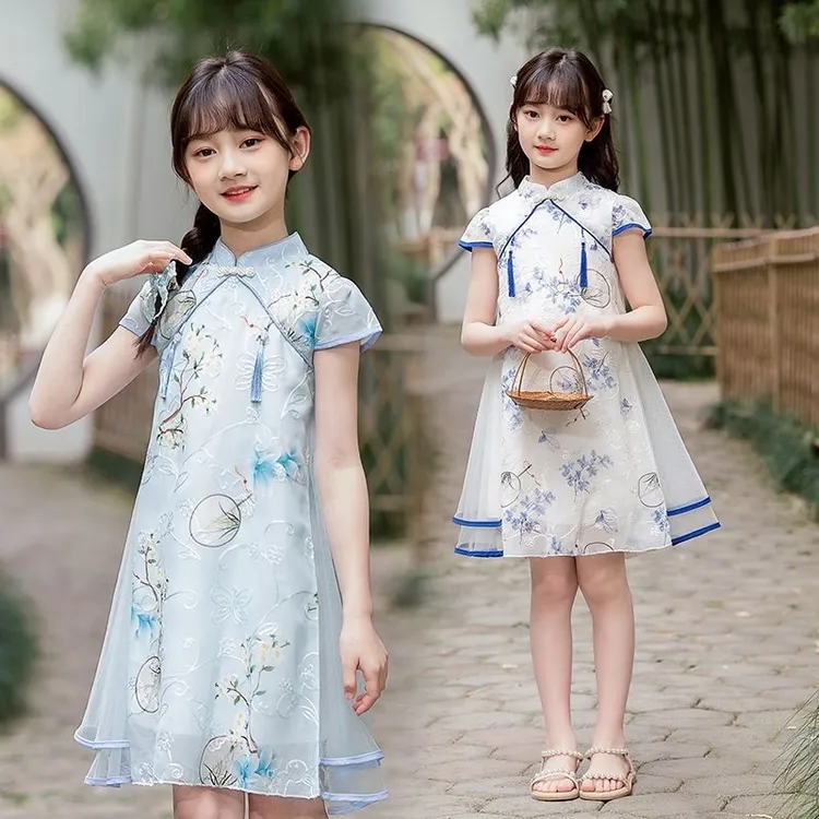 女童夏季连衣裙2025新款洋气中国风女孩汉服夏款旗袍裙时髦公主裙