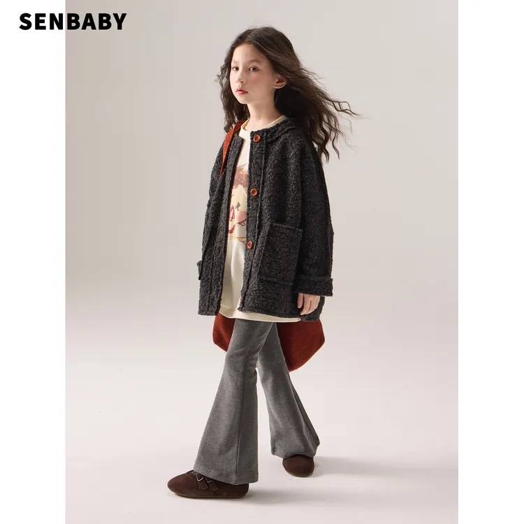 senbaby童装女童秋冬外套新款儿童洋气休闲瑞士卷卷毛外套