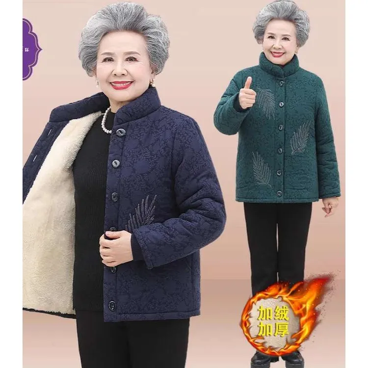 奶奶棉袄加绒加厚女中老年人冬装妈妈棉衣短款老太太棉服外套冬季