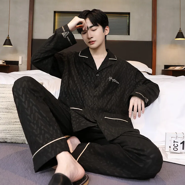 睡衣男款秋冬季德绒长袖加厚新款冬天保暖高档帅气简约家居服套装