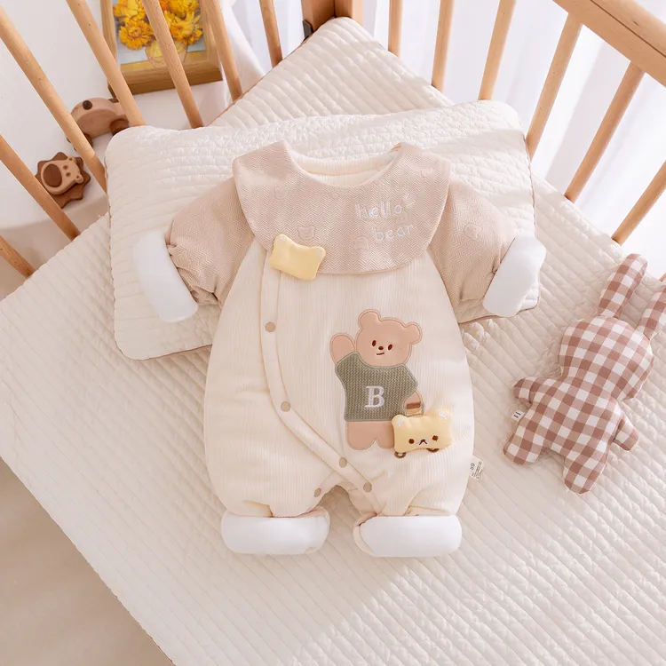 冬季加厚新生儿衣服夹棉连体衣婴儿哈衣男宝宝加绒棉衣棉服外出服
