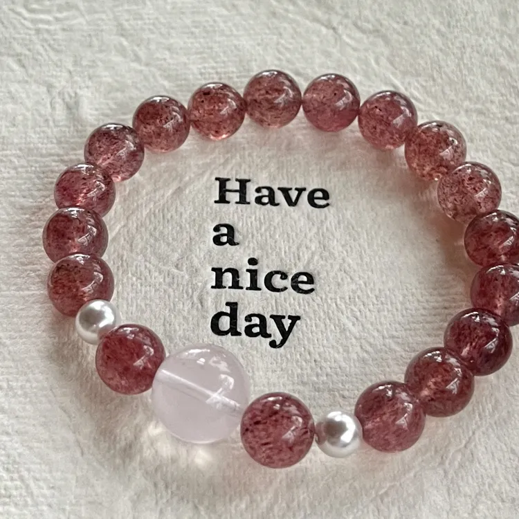 天然草莓晶搭配粉水晶设计款手串