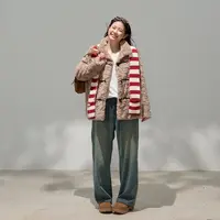 张大人【珍妮小熊】大码女装微胖妹妹韩系复古韩系毛外套牛仔裤套装