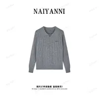 花倾慕老钱风毛衣半拉链POLO领刺绣字母长袖套头针织衫女 HZ001