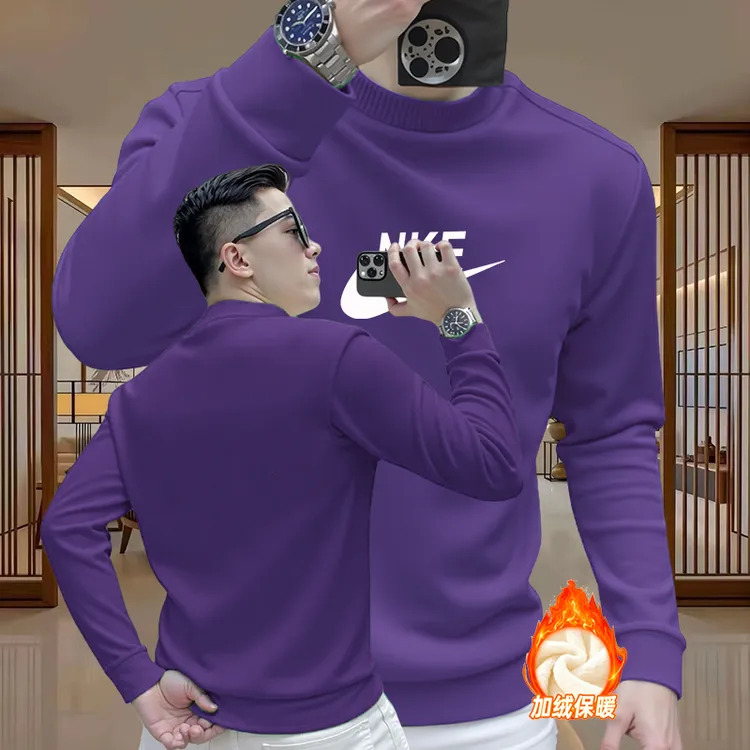 2025秋冬季新款加绒卫衣男春秋休闲宽松长袖秋冬加厚男装圆领上衣