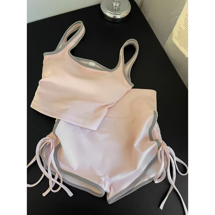 纯欲少女风带胸垫背心短裤睡衣女夏季2025新款瑜伽健身家居服外穿