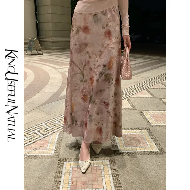 KUN【玉墨】朦胧曲线美 定制丝绒柔美印花晕染风精致设计感半身裙