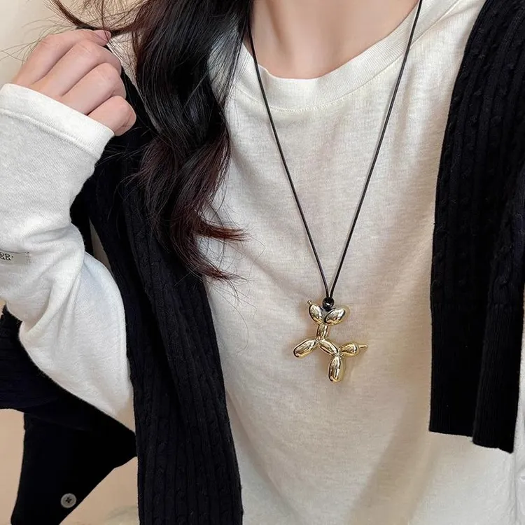 钛钢锆石项链 黑绳气球狗吊坠项链女高级感小众设计个性嘻哈情侣i