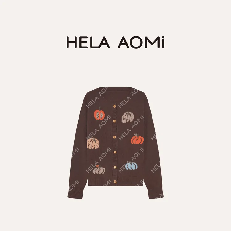 HELA AOMI “南瓜派对”绵羊毛100%软糯保暖南瓜针织开衫CY5CM33584