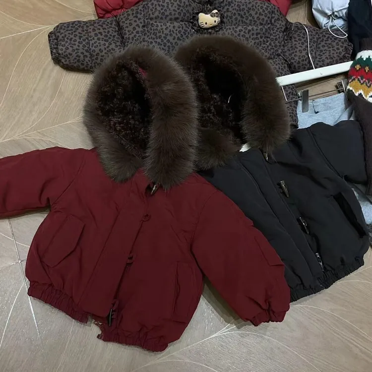 女童冬装新款棉服小女孩洋气加绒连帽毛领棉衣儿童加厚保暖棉袄潮