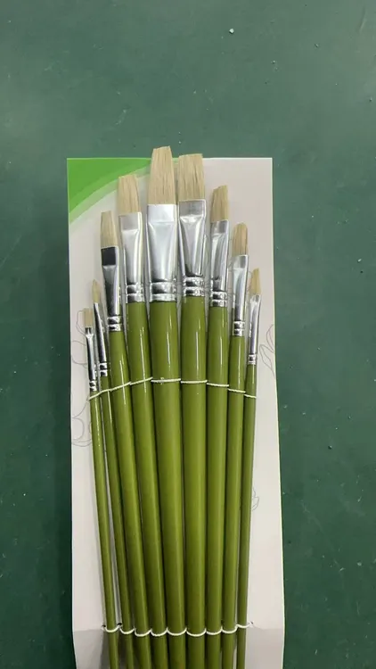 绿杆银头猪鬃丙烯油画笔画画笔刷专用勾线笔外贸出口平头平头笔