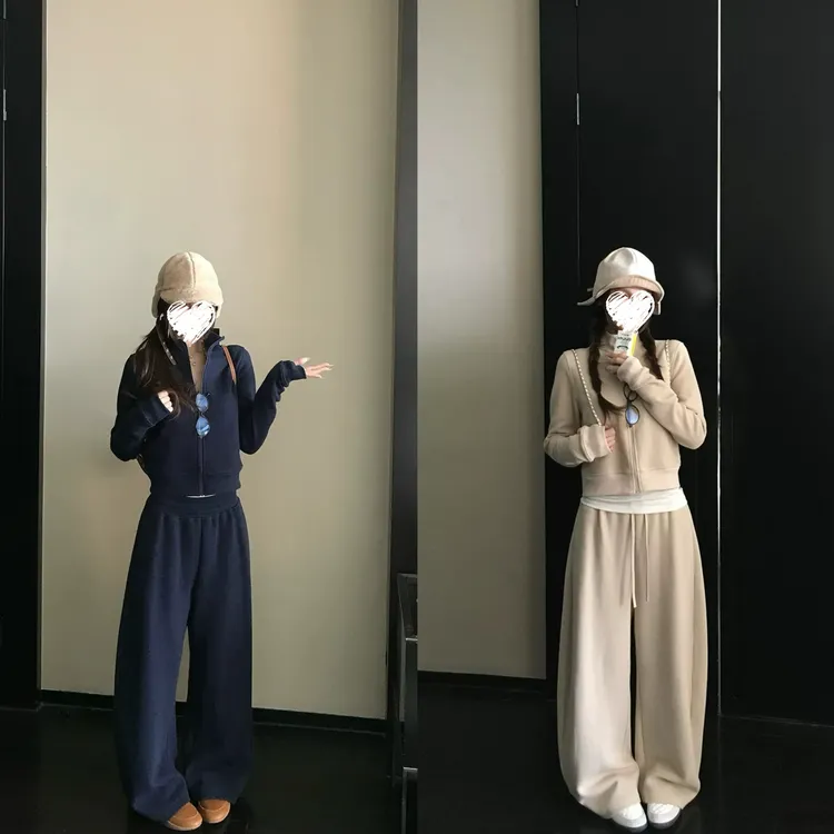 【加绒加厚】重磅加绒华夫格老钱立领卫衣+宽松宽腿裤两件套  60031