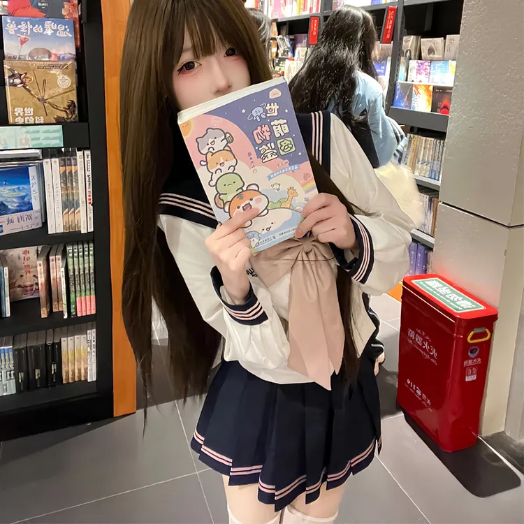 秋柚语jk制服水手服套装校供日系中间服收腰版上衣半身襟线百褶裙