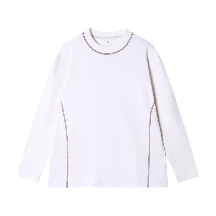 夏季新款时尚个性韩版明线倒三角圆领长袖T恤百搭潮流气质打底衫