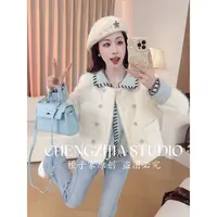 【裴诗婷】WT00097双排扣撞色无领棉服外套