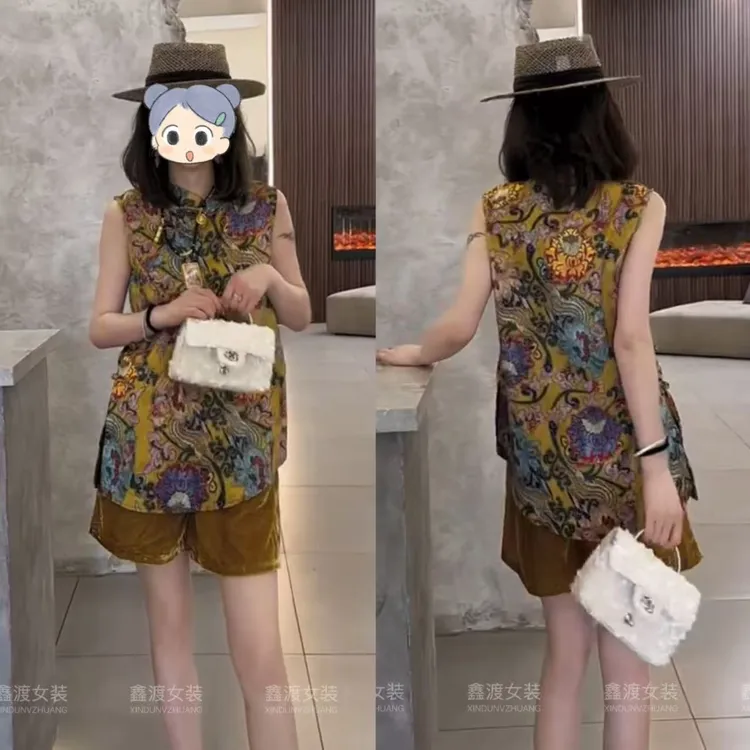 2025夏季新款时尚显瘦气质女士网红洋气两件套百搭款D9406