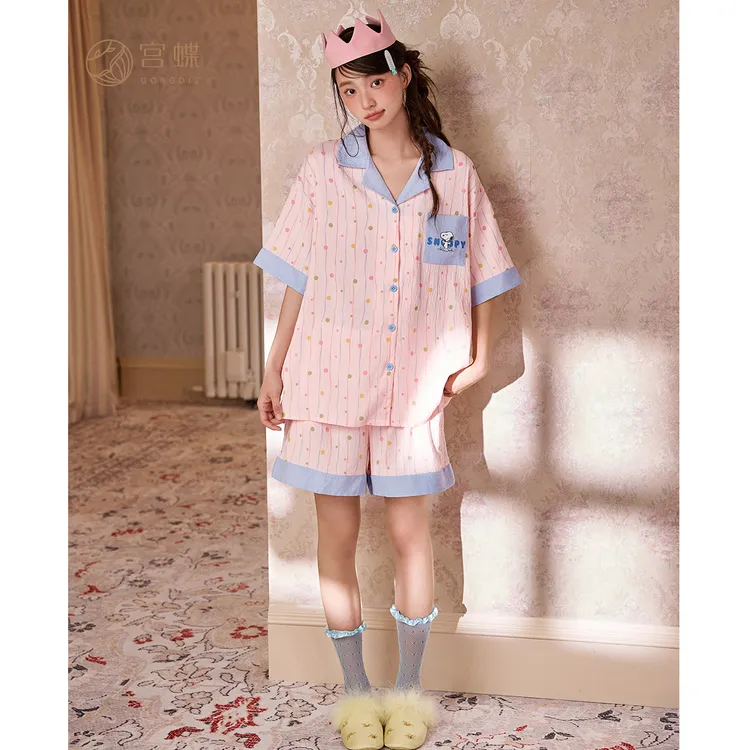 宫蝶【礼盒装】史努比夏季短袖短裤睡衣女甜美卡通套装家居服外穿