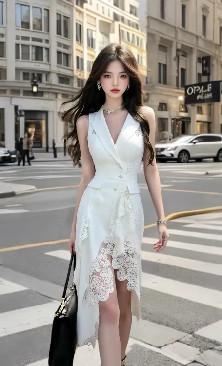 新款通勤知性风白色V领收腰显瘦包臀连衣裙小众设计蕾丝裙高级感