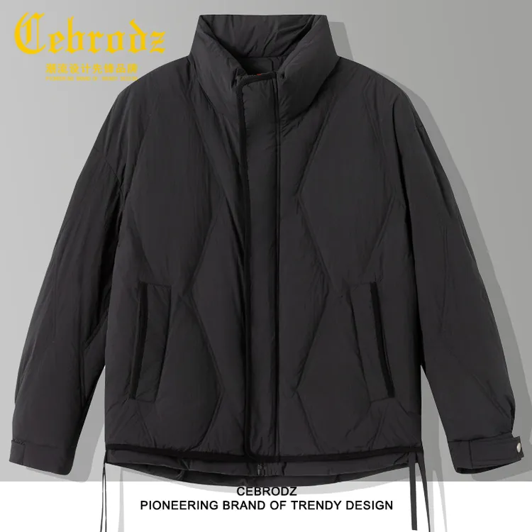 法国Cebrodz男士复古蓬松立领羽绒服中年冬季商务保暖休闲外套男