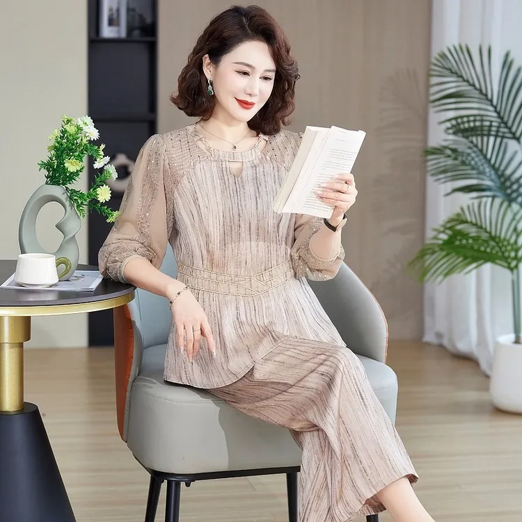 中年女装妈妈装春季气质洋气两件套时尚优雅减龄阔太高级轻奢套装