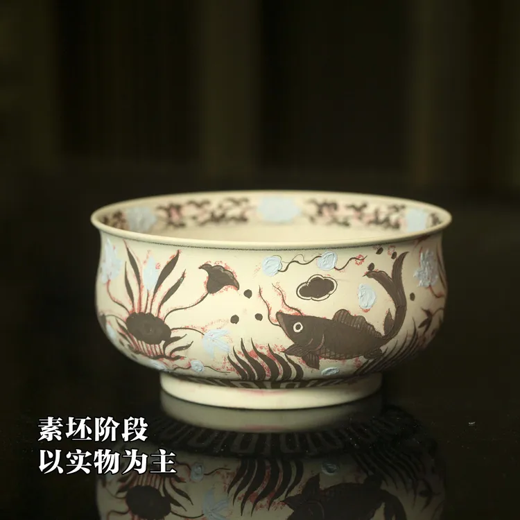 【柴窑挑战】青花釉里红鱼藻纹矮炉式