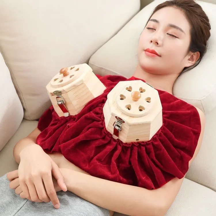 腹部艾灸罐艾灸盒随身灸家用艾灸仪美容院艾盒器具木制肚脐灸胸部