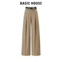 百家好/Basic House高腰压褶西装休闲裤女垂感通勤2024直筒长裤子