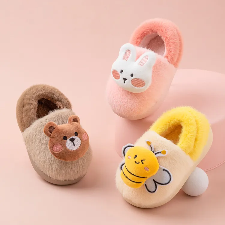 中小童宝宝包跟棉鞋冬季儿童卡通可爱毛绒加厚防滑软底保暖棉拖鞋