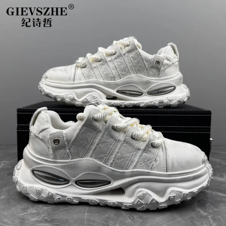 【轻奢潮鞋】纪诗哲时尚做旧秋季高端擦色轻便百搭气垫鞋增高老爹鞋