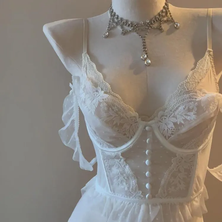 维多利亚龙心鱼骨胸衣叠穿内衣法式蕾丝小吊带上衣内搭带胸垫吊带