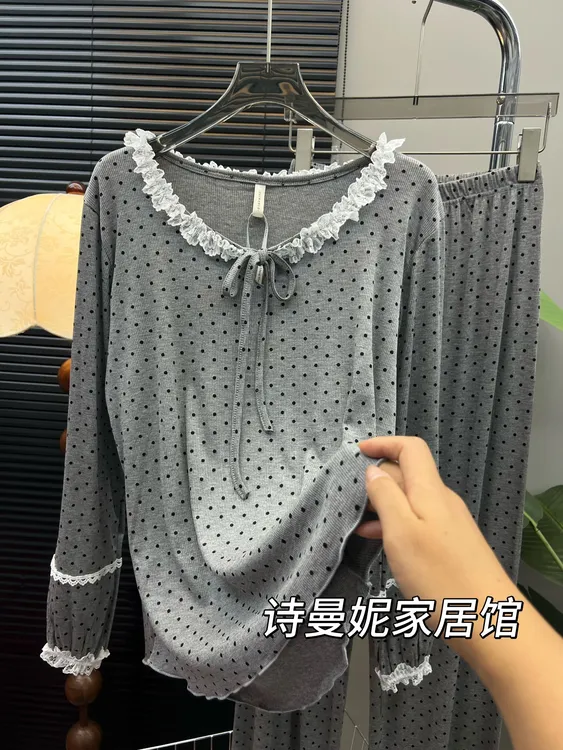 2025新款睡衣女莫代尔圆点长袖长裤家居服套装外穿甜美可爱