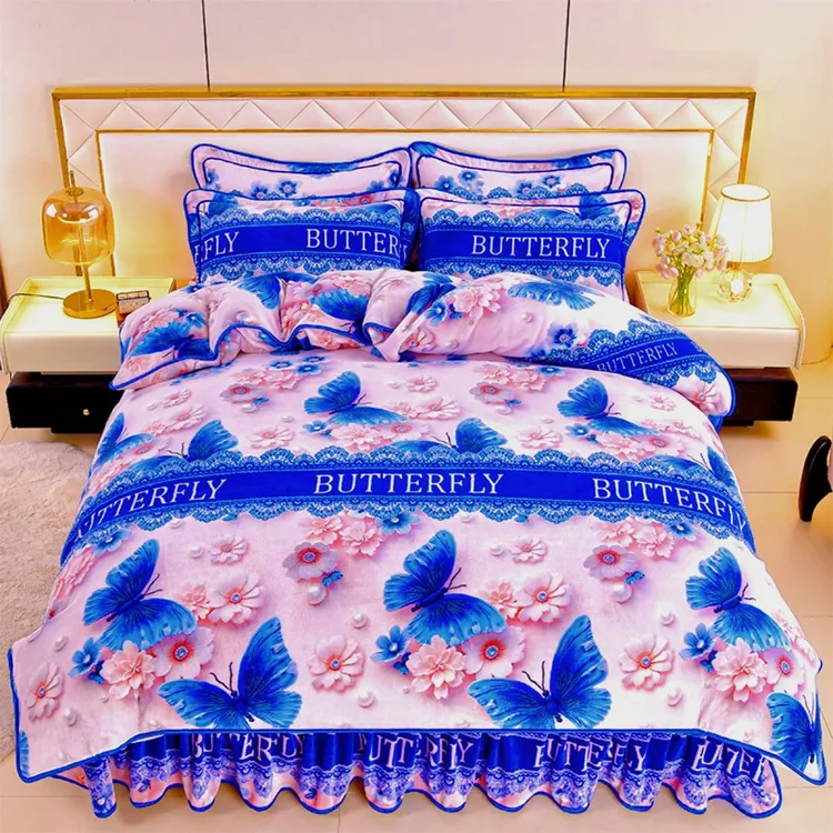 新款秋冬季加厚牛奶绒四件套床裙加绒保暖金貂双面绒被罩床品套件