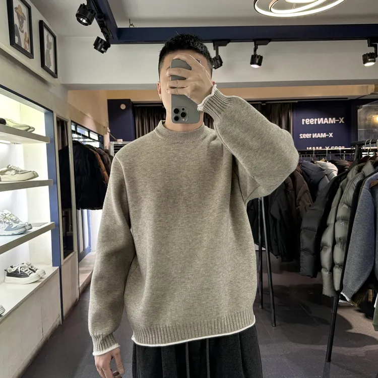 KP-X高织高密加厚卷边设计感毛衣冬季柔软保暖个性慵懒风男针织衫