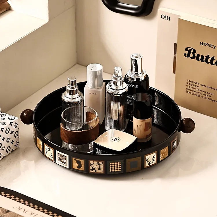 中古旋转收纳盘化妆品收纳盒轻奢桌面梳妆台护肤品口红香水旋转盘
