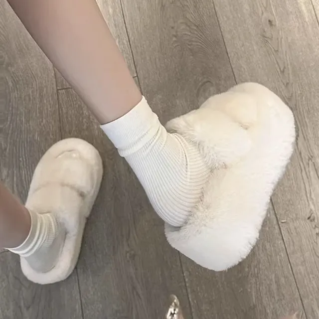 白色舒适网红增高防滑厚底毛毛拖鞋女秋外穿2025新款室内家居棉拖