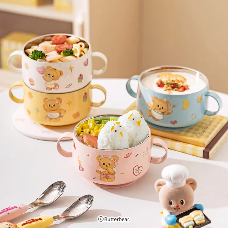 【摩登主妇&黄油小熊】儿童碗316L不锈钢餐具宝宝吃饭专用辅食碗