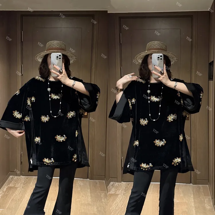 YDFSTUDIO小众【视觉焦点】新中式国风早秋亮片丝绒设计时尚上衣