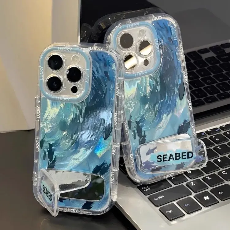 深海鱼群镜子支架适用于苹果15/16promax手机壳vivo华为oppo小米