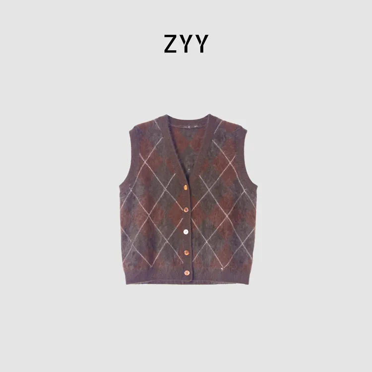 ZYY【花前月下】2025/S秋冬时尚菱形格显瘦加厚针织马夹X25DMJ06148