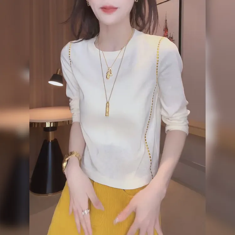 小众正肩t恤显瘦简约长袖时髦圆领打底衫2025秋季百搭上衣亲肤女