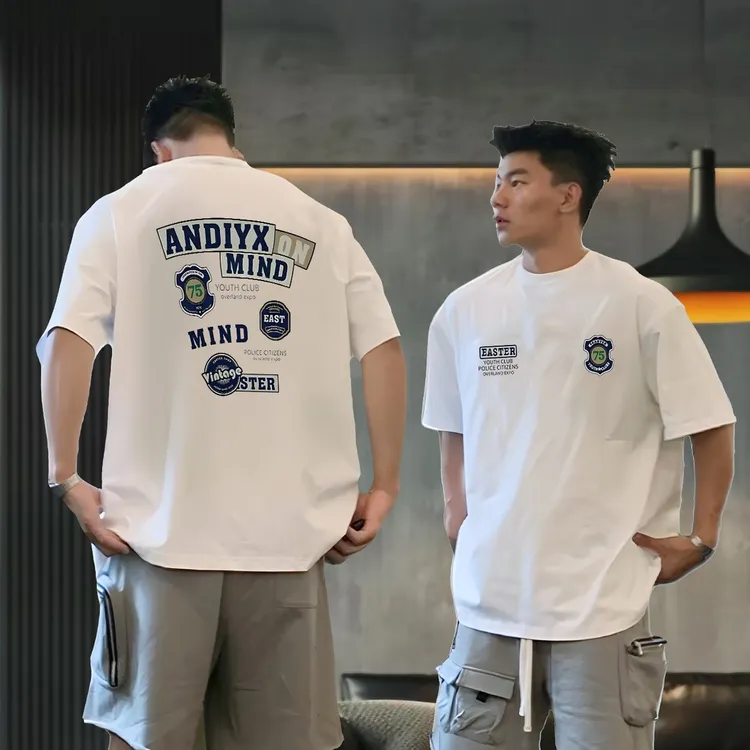 特大码300斤美式痞帅重磅纯棉短袖t恤男青年夏季潮牌圆领上衣印花