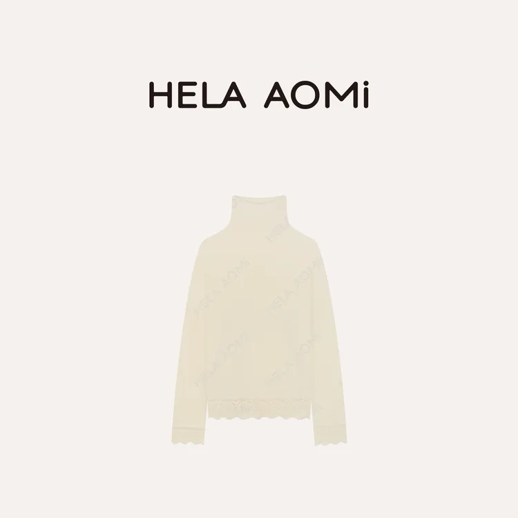 HELA AOMI “钩花毛衣”绵羊毛100%设计感拼接花边针织衫CY5DC33461
