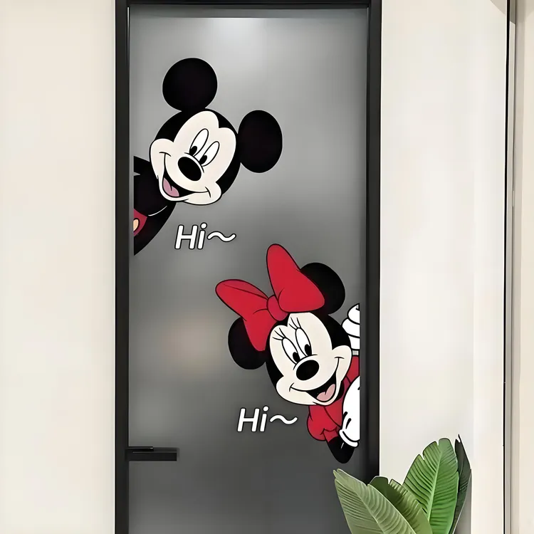 米奇米妮卫生间玻璃门静电贴贴膜厕所门窗装饰画浴室门高级感贴膜